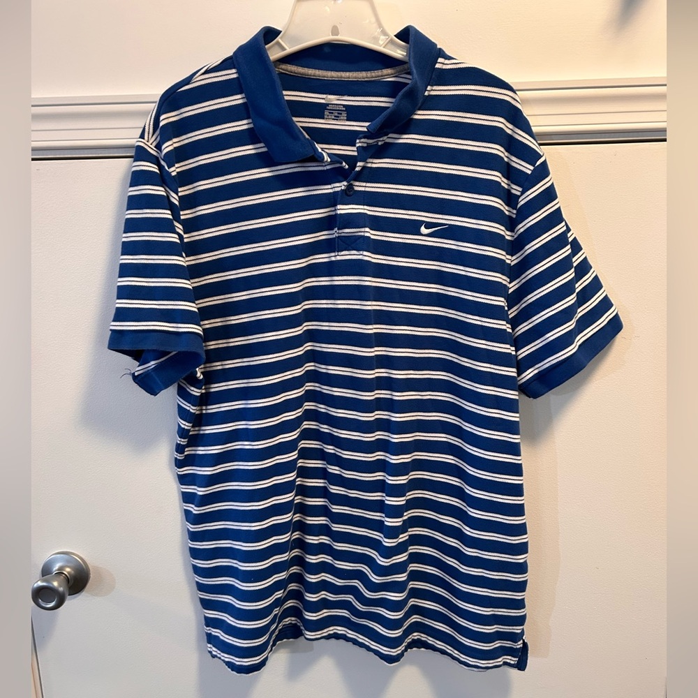 Nike Striped Short Sleeve 2XL Golf Polo Embroidered Logo Blue and White Size XXL